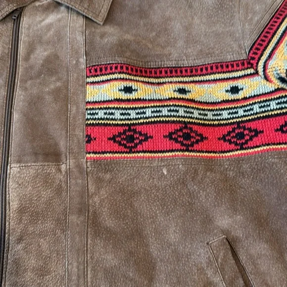 Vintage Original Arizona Jean Company Suede Tribal Stripe Bomber Jacket